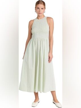 Madewell Selena Smocked Sleeveless Midi Dress in Pistachio Stripe